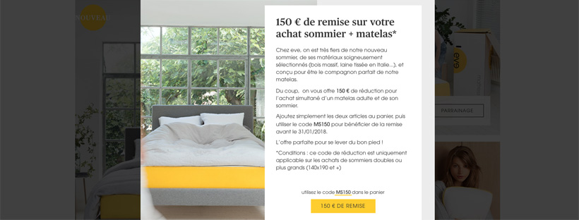 150 euros de réduction Eve pour l&rsquo;achat d&rsquo;un matelas et sommier !
