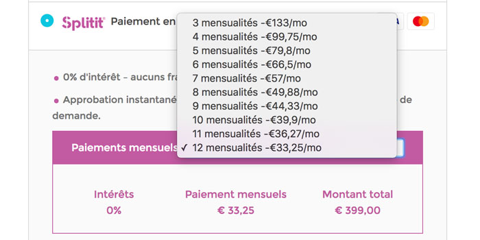 paiement sans frais matelas