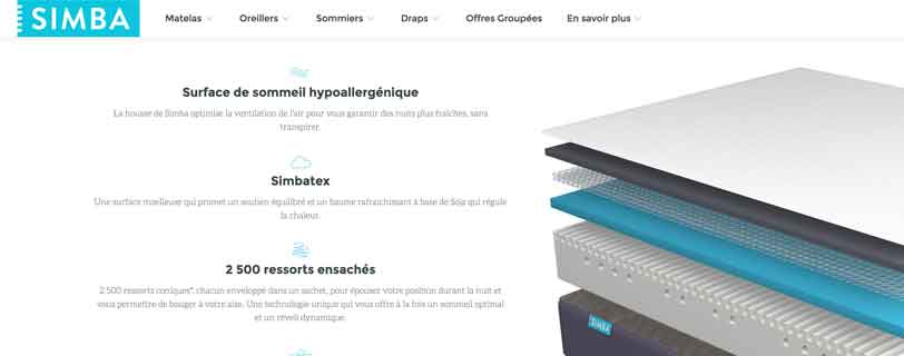 Le matelas Simba évite la sensation de chaud avec sa technologie