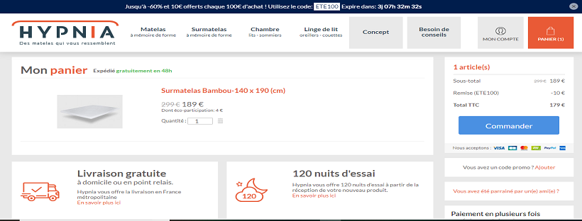 Ventes d’été chez Hypnia matelas: jusqu’à -60% et plus!